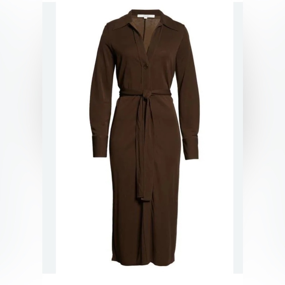 LN Vince Midi Brown Shirtdress Long Sleeve Brown Button Italian Viscose S Small - Picture 2 of 12